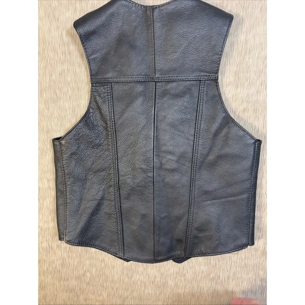 Leather Vest Western Youth Black Genuine XXL 14x17